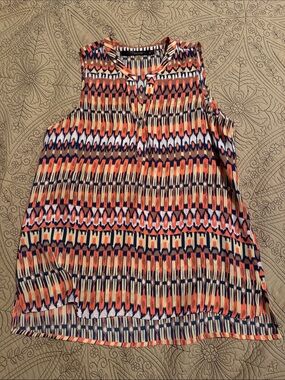 Stitch Fix: fun 2 fun Coral, Navy & Cream Printed Sleeveless Blouse